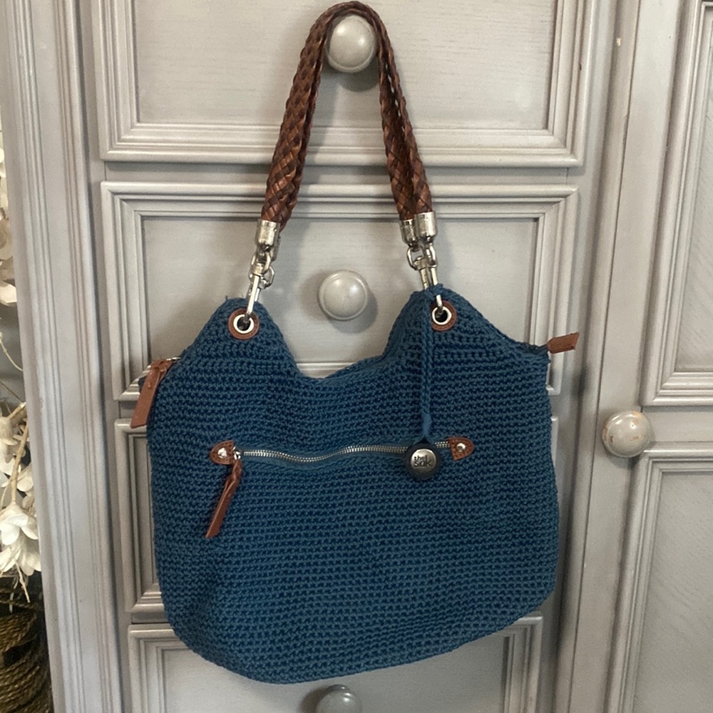 The Sak Blue Hobo Crochet Purse with Leather Straps